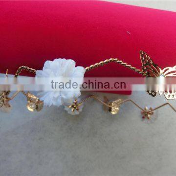 Baroque vintage old golden Metal butterfly headband women leather flower pearl hair crown Fashion hair FHHGC5002-1
