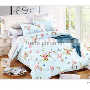 12868 comfortable Cotton Bedding set blue fabric flower and bird design