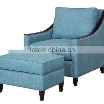 Modern wooden sofa chair armchair fabric chair with ottoman