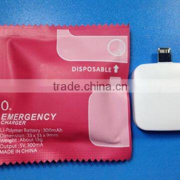 One time use disposable power bank 300mAh available for emergency