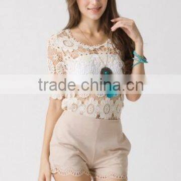 Sexy Women Crochet sheer Lace Tops Sheer Vest ladies knitted blouses