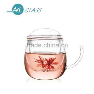 wholesale 400ml glass tea cup with strainer with lid high borosilicate glassware N6394