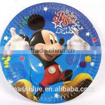 Blue color paper plate with some cartoon figure