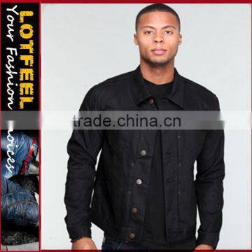 High quality black denim jacket factory uk wholesale man jeans jacket (LOTJ303)