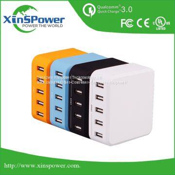 High Quality Desktop Type 5 Ports 5V 8A EU Plug Travel USB Charger with FCC UL CE Certification