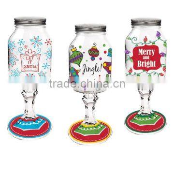 Festival Christmas Print Mason Jar on Pedestal Drink ware 16oz