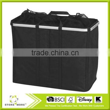 Collapsible Crush Double Sorter Laundry Hamper With Mesh Top and Aluminum Rim, Black photo-2