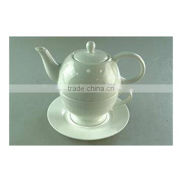 Hot sale stocked white ceramic tea pot set,one tea pot one cup with saucer for hotel and restaurant use