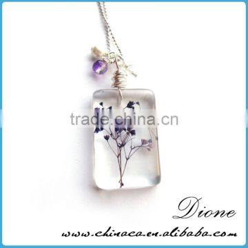 Unique Resin Crafts Real Pressed Flowers Necklace Pendant for Womens photo-3