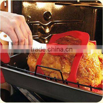 Foodgrade Silicone Roast and Turkey Lifter/Duck and Chicken Silicone Roast Lifter/ Non Stick BBQ Grill Mat Duck Chicken Silicone photo-2