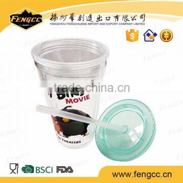 promotional kids reusable 3D cute plastic cup with lid and straw