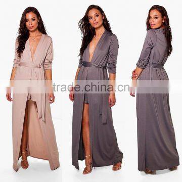 TIE WAIST TEXTURE DUSTER & SHORT CO-ORD Fashion Women Classic Long Maxi Dust Coat With Shorts Sets Suit