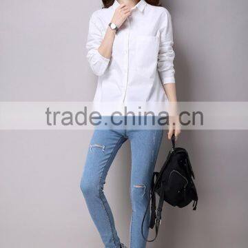China Supplier New Style White Long Sleeve Cotton Elegant Women Formal Blouse Designs photo-2