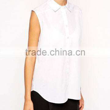 2015 new fashionable factory Sleeveless White Shirt with Classic point collar