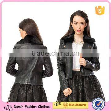 Wholesale New Fashion Fur Collar Leather Lady Jacket