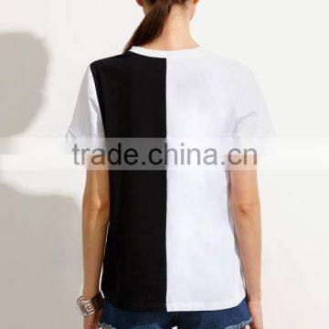 OEM Simple Black and White Block O Neck T Shirt for Women LC8293 photo-6