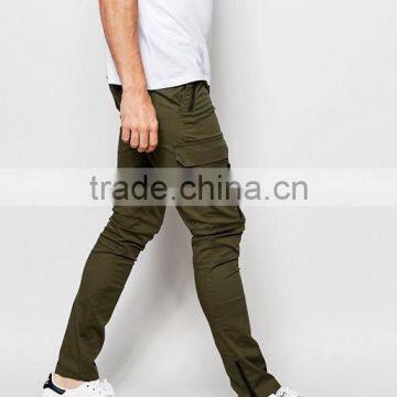 Custom 98% Cotton 2% Elastane Stretch Twill Functional Zip Cargo Pockets Zip Leg Opening Men's Green Casual Pants photo-4