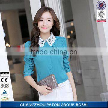 Fashion women chiffon long sleeve lapel printed casual t shirt blouse top