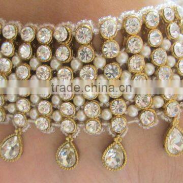 Bridal Golden Crystal Broad Payal ANKLETS Pair Feet Bracelet photo-2