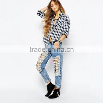 Ripped Damaged Fashion Sexy Ladies Jeans Pants Wholesale photo-4