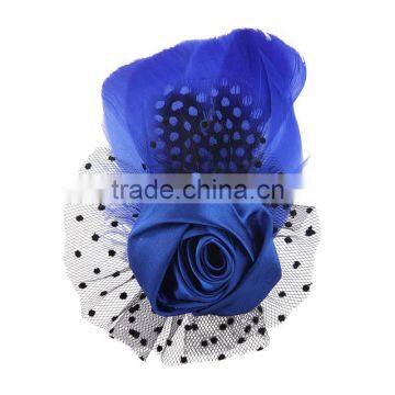 Peacock Feather Fabric Flower Brooch,Girls Rose Hair Clip,Wholesale Flower Feather Pin photo-4