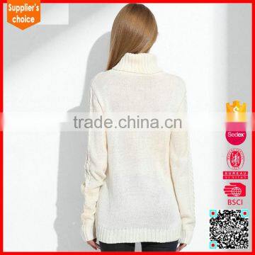 Latest Design Long Sleeves Solid Turtleneck Cable Pattern Pullover Sweater photo-2