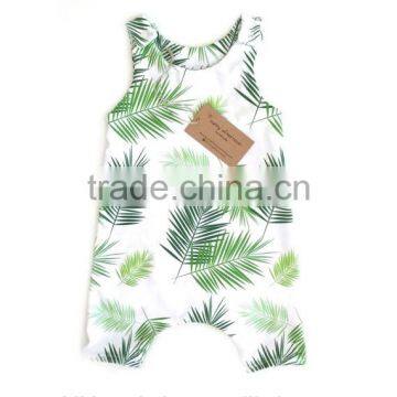 2017 new design princess sweet white romper with green leaves pattern