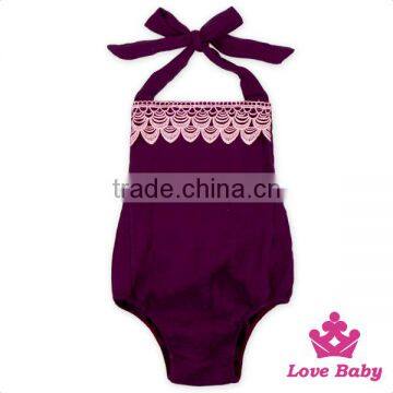 HYB148 Lovebaby Wholesale Pink Lace Front Half Romper Plain Navy Cotton Organic Cotton Jumpsuit photo-4