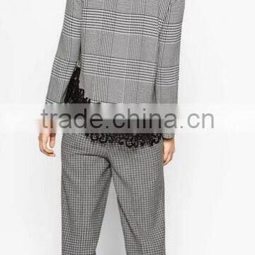 Runwaylover EY2378B Ladies 2017 Fashion Lace Splice Plaid Blouse photo-3