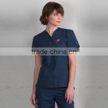 Snap Front Notch V-Neckline Hotel Uniform Housekeeping Maids Tunic With Side Vents photo-2