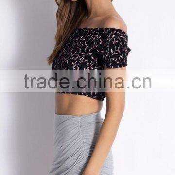 New Style Cute Floral Print off Shoulder Women Fashion Top photo-3