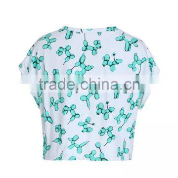 Women's Fashion Cartoon Printing 100% Cotton Loose Short T Shirt Tops photo-3