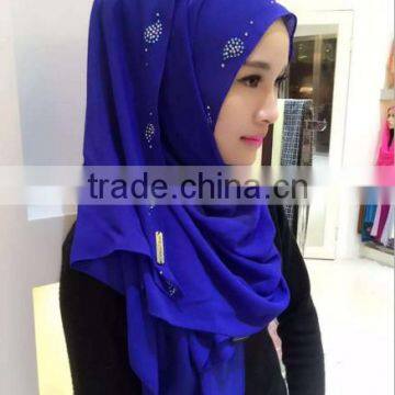 Factory Direct Sales of the New Muslim Scarf Hui Chiffon Long Paragraph Hot Drill Pure Color Convenient Paragraph Head Scarf photo-3