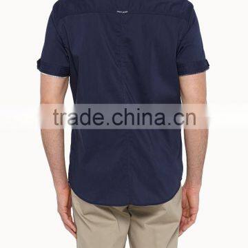 2015 Casual Men Short Shirts 100% Cotton With Two Pocket