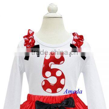 Girls Red White Polka Dots 5th Birthday White Long Sleeves Tee 1-7Y photo-1