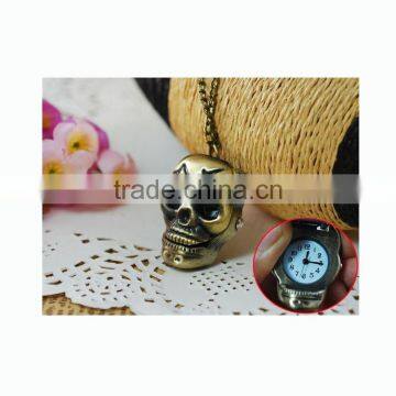 Bronze Tone Skull Pendant Necklace Watch Pocket Watch With Chain