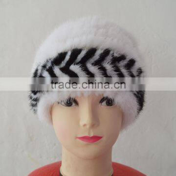 SJ922-08 Fluffy Mink Fur Knitting Russian Style Girl Designer Hats