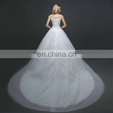 HS1610 Latest Applique Off Shoulder Long Train Bridal Gown Wedding Dress 2017 photo-4