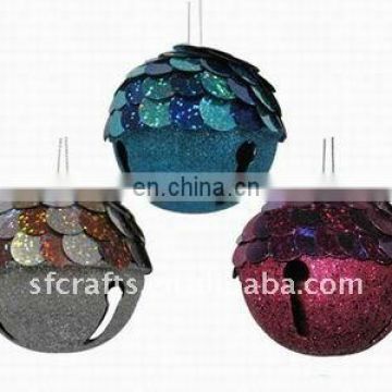 Small Metal Christmas bell with glitter powder for holiday decoration