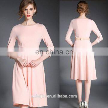 Ladies high quality three quarter sleeve solid knit dress, swing dress wholesale