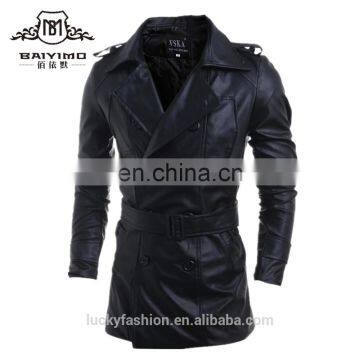 2017 Long PU Fit Leather Trench Coat China Factory Custom Jacket for men
