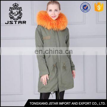 Korea style women hooded fur parka fur raccoon jacket with low price