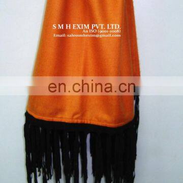 Silk Pashmina With Leather Sued Trim Shawls photo-5