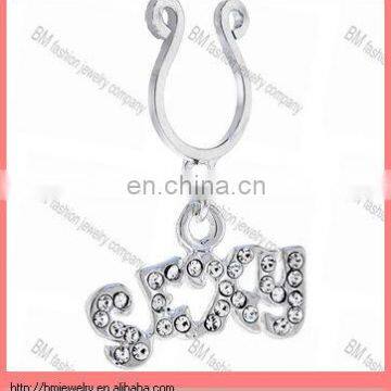 fake non piercing nipple ring jewelry sexy crystal in stainless steel