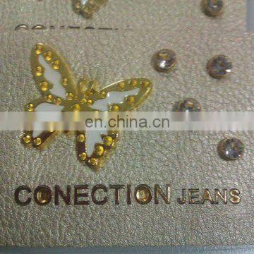 butterfly pu leather patch with rhinestones, jeans label with badge