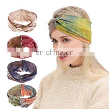 Women Tie-dye Headband Girls Female Exercise Turban Headwear Bohemia Hairband 4Colors
