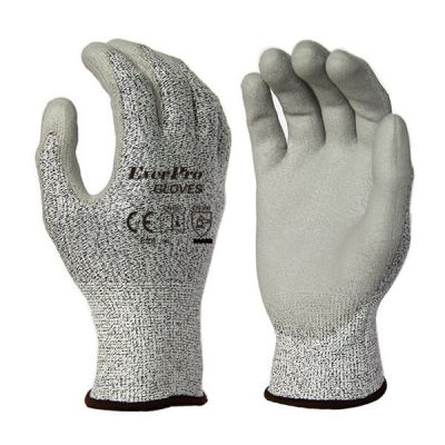 Anti Cut Level 5 HPPE Fiberglass Liner PU Coated Cut Resistant Gloves with CE EN388 4543C