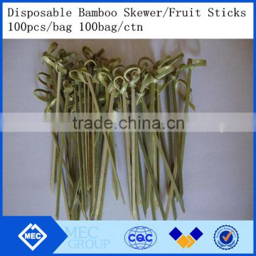 Disposable bamboo skewer with knot