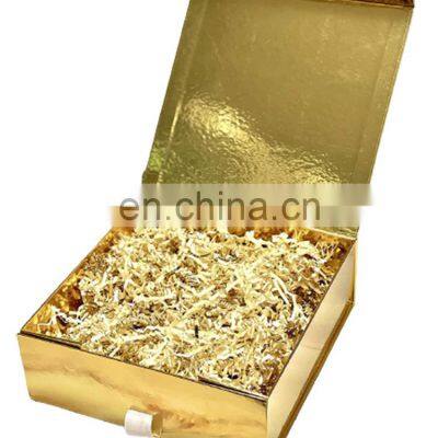 Luxury Gift Box Packaging for Jewelry Golden Textured Paper Custom Logo Magnetic Gift Box