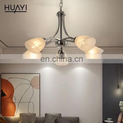 HUAYI Spot product USA&CA certification led metal glass shade chandelier E12 hanging lamp ceiling lamp decorative light